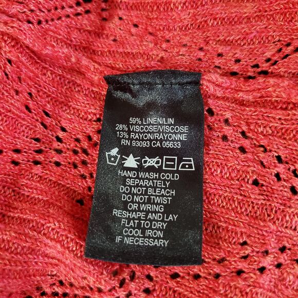 Nic + Zoe Linen Blend Open Pointelle Knit Cardigan Size L Semi Sheer Coral Pink - Picture 8 of 10